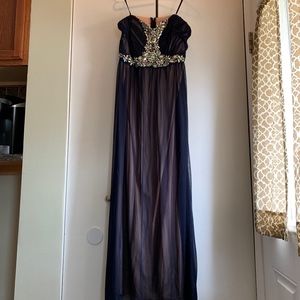 Navy, Strapless, Floor Length Beaded Formal Dress